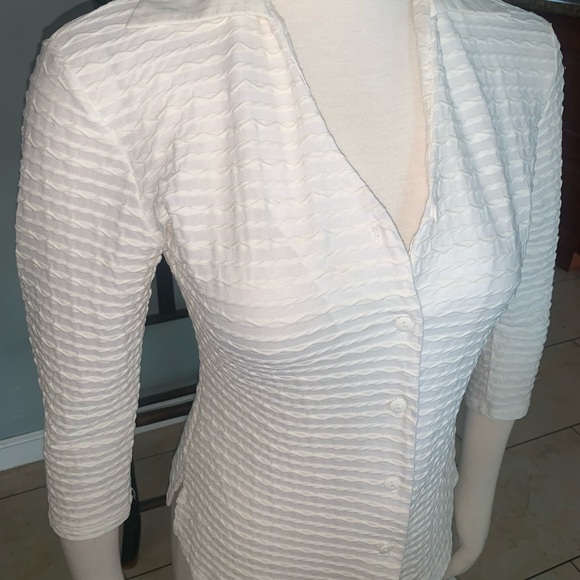 Whit Wavy Knit Semi-Sheer Button Up Blouse - Picture 3 of 6